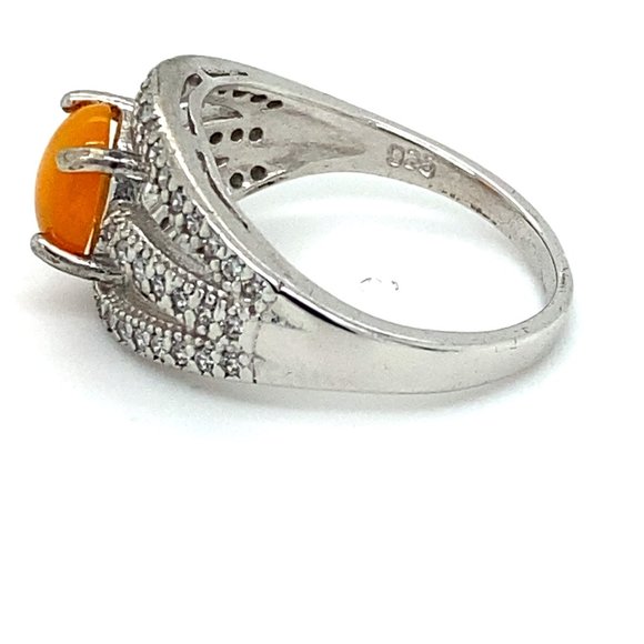 Orange Opal 1.19ct Platinum Finish Silver Ring - Picture 6 of 7